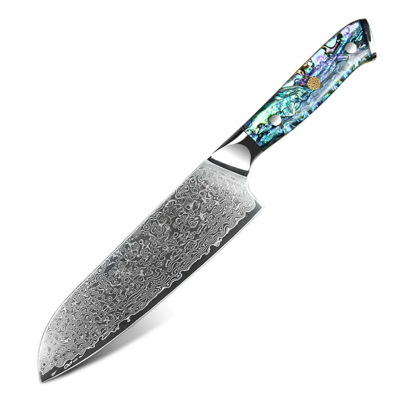 Faca Profissional 100% em Aço Damasco VG10 • Faca "Santoku" Emerald