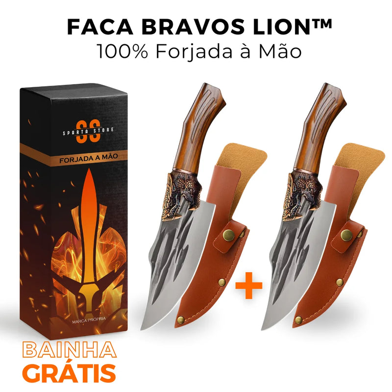 Faca Bravos Lion™ • 100% Forjada à Mão (COMPRE 1 LEVE 2)