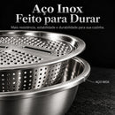 TitaniumKitchen™  3-em-1 • Combo 100% em Aço Inox com Ralador + Escorredor + Bacia
